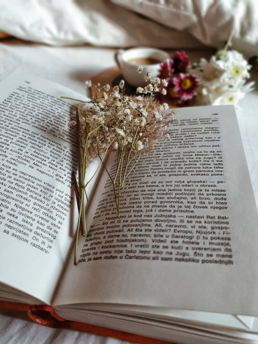 Open book with flowers